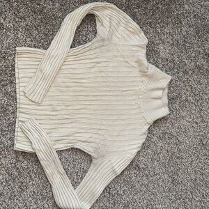 Nasty Gal Cream Ribbed Knit Top